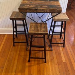 Kitchen  Or Dining Table Solid Wood Top With Three Stools 