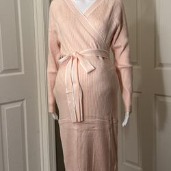 V for City Pink and White Ribbed Knit Textured Maternity Dress Size Large