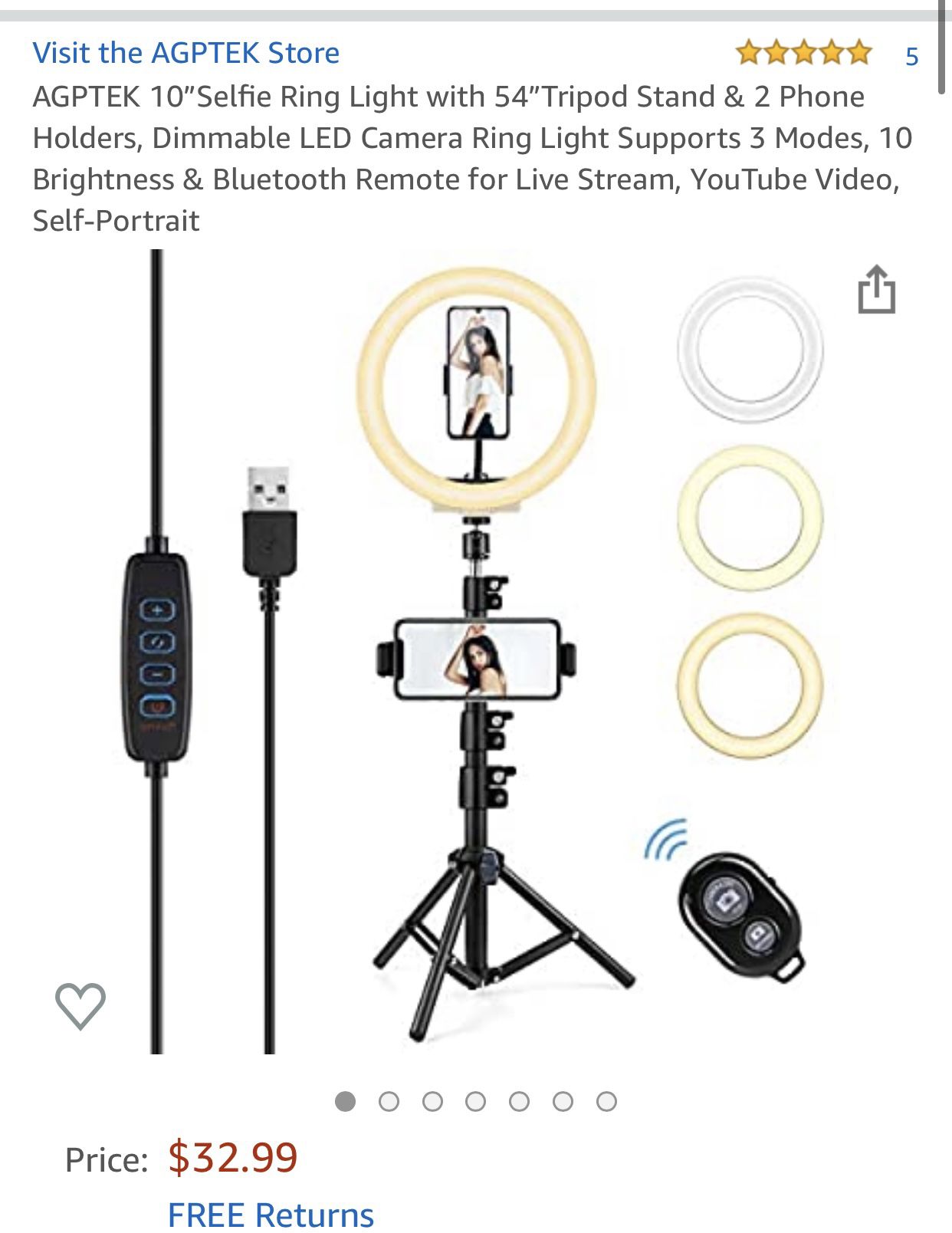 10”Selfie Ring Light with 54”Tripod Stand & 2 Phone Holders