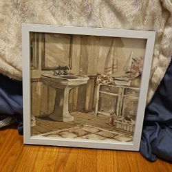 Classy Shabby Chic Glittery French Bathroom Framed Print 13.75"x13.75"