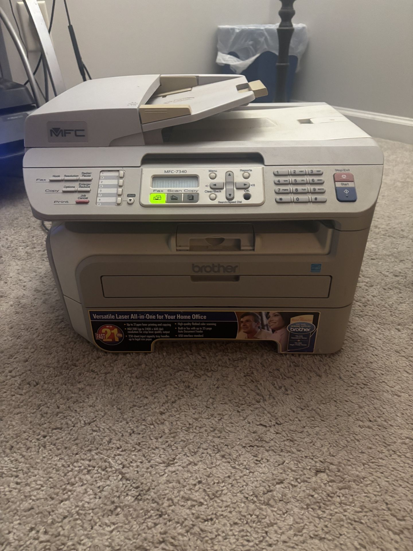 Brother MFC-7340 All-In-One Laser Printer - W/Drum (low On Ink in printer) + new drum - tested works