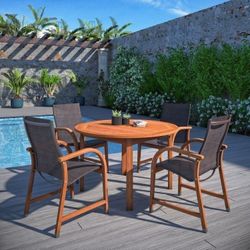 BRAND NEW 5 Pieces Round Dining Set 100% FSC Certified Wood, Ideal Furniture Set For Outdoor And patio