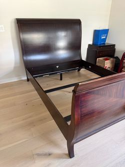 Queen Sized Dark Wood Sleigh Bed
