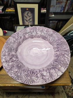Large Ceramic Purple Bowl Platter From Italy, 16" Diameter 