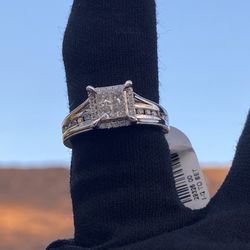 Lab Created Princess/ Round Cut Diamond Engagement Ring 14k White Gold