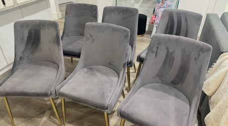 Gray/gold velvet dining chairs
