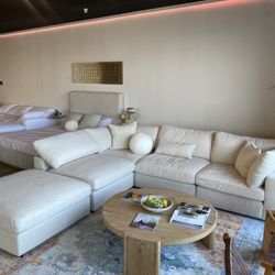 4-Seat Cloud Modular Sofa — Cream Linen + Ottoman 