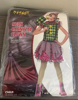 New Youth Girls Spirit Halloween Neon Carnival Clown Costume Size Small Size 4-6