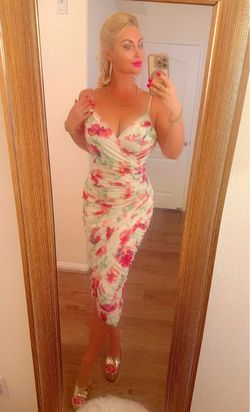White floral mesh midi dress