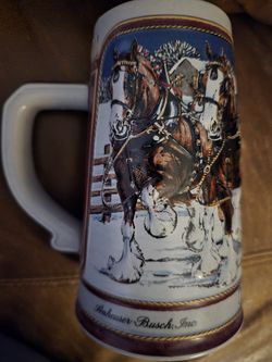 1989 Handcrafted Budweiser Clydesdales Beer Stein Collector Series Made Brazil