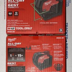 Milwaukee M12 Green Laser Cross line & Plumb Points. Tool Only. Model #3622-20