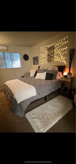 Queen size mattress, frame, box, bedding