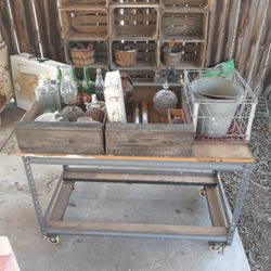 Antique Vintage Dishes Pyrex Wood Crates First Aid Box Wood Level Bucket