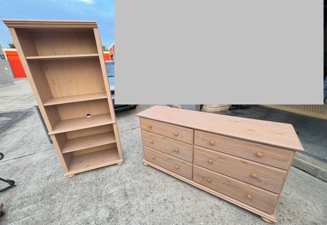 Wood Dresser and Bookcase Set