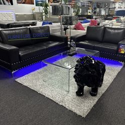 Beautiful Black Sofa And Loveseat Set Now 75% Off Features Led Light And Nail Head Tufted