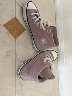Converse Pink With Flowers High Tops Size 6