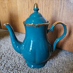 Jomop Dark Green/Gold Ceramic Teapot - Unused With Box