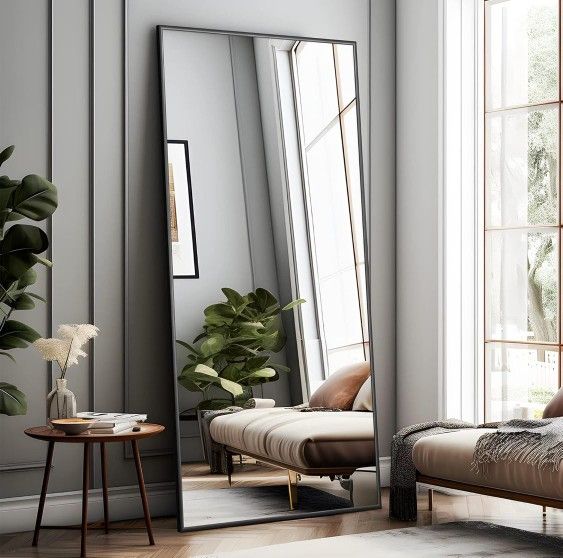 Full Length Mirror, Large Wall Mirror, Dressing Mirror, Home Gym Mirror, 71"x32", Metal Frame, Black