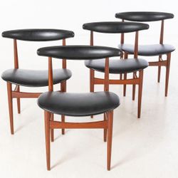 4 Danish Organic Wood Leather Dining Chairs 