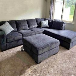 L Shaped Sectional in Slate With Ottoman Same Day Delivery 