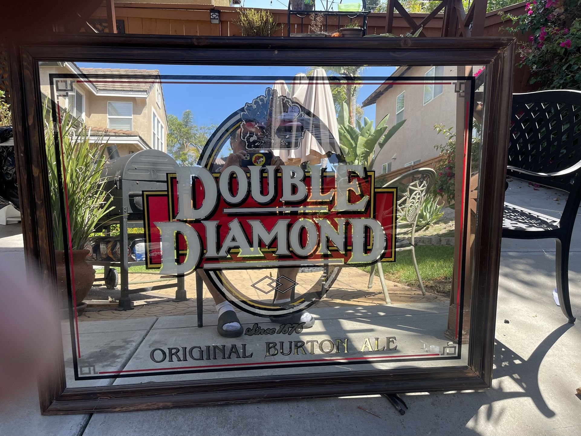 Vintage Double Diamond Burton Ale Mirror and Wood Beer Sign