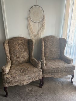 Pair of Wingback Chairs with Queen Anne Legs