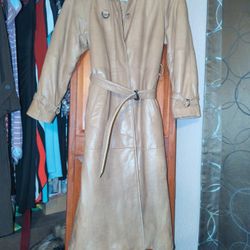 Knee Length Tan Leather Jacket