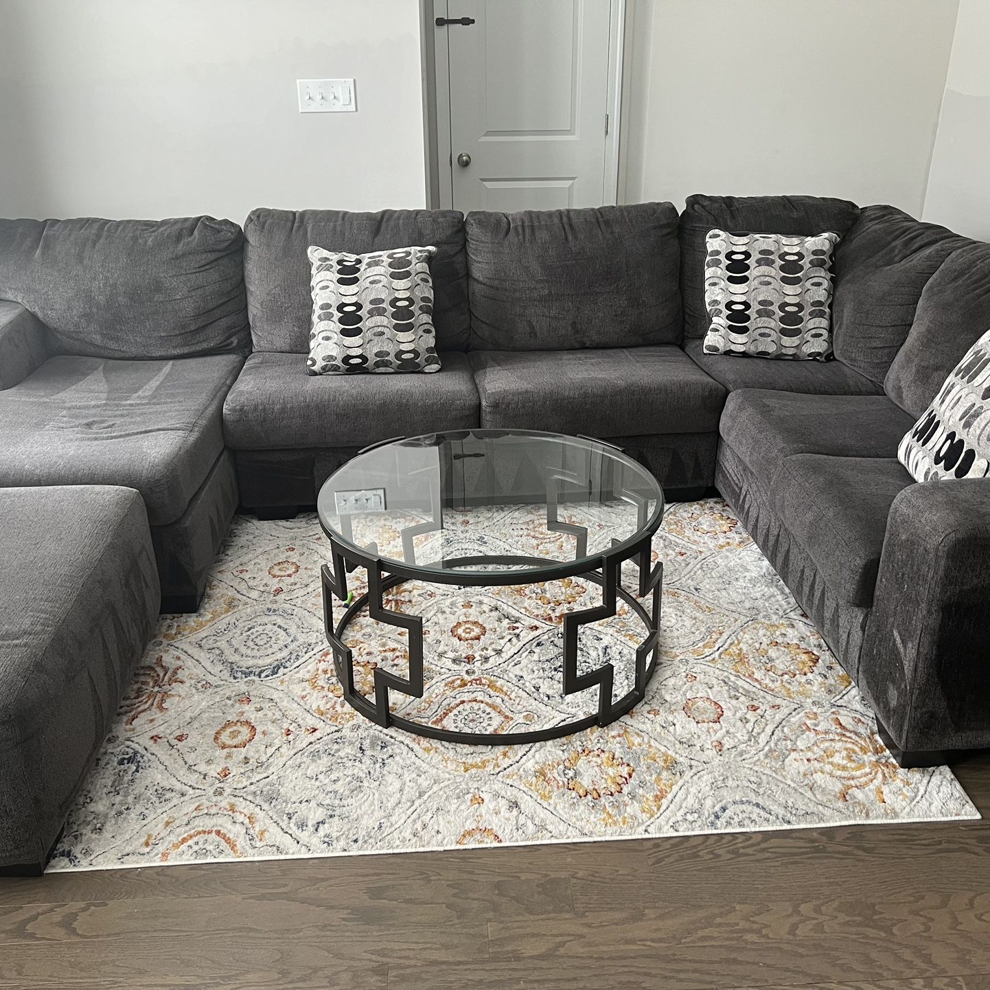Sectional Couch with Ottoman and Coffee tables 