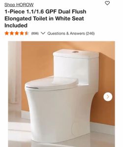 Shop HOROW 1-Piece 1.1/1.6 GPF Dual Flush Elongated Toilet in White Seat Included