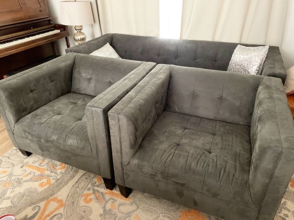 Z Gallerie Gray Microfiber Tufted Sofa Couch Chair Set For Sale In Anaheim Ca Offerup