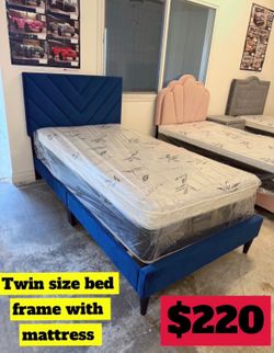 Twin size bed frame with pillow top mattress included