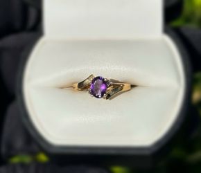 Jewelry 10k solid yellow gold purpurite stone 0.50CTW heart ring sz 6.50