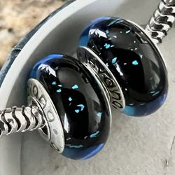 2 Charms For Pandora Blue Sky Murano Charms With 925 Sterling Silver Cores