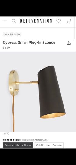 Rejuvenation Cypress Small Plug-In Sconce – Brass / Oil-Rubbed Bronze – Like New