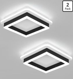 2 Packs Square Flush Mount Ceiling Light, 6000K Black Modern LED Ceiling Light Fixture, 32W Minimalist Hallway Lighting Fixture Ceiling Lamp for Hallw