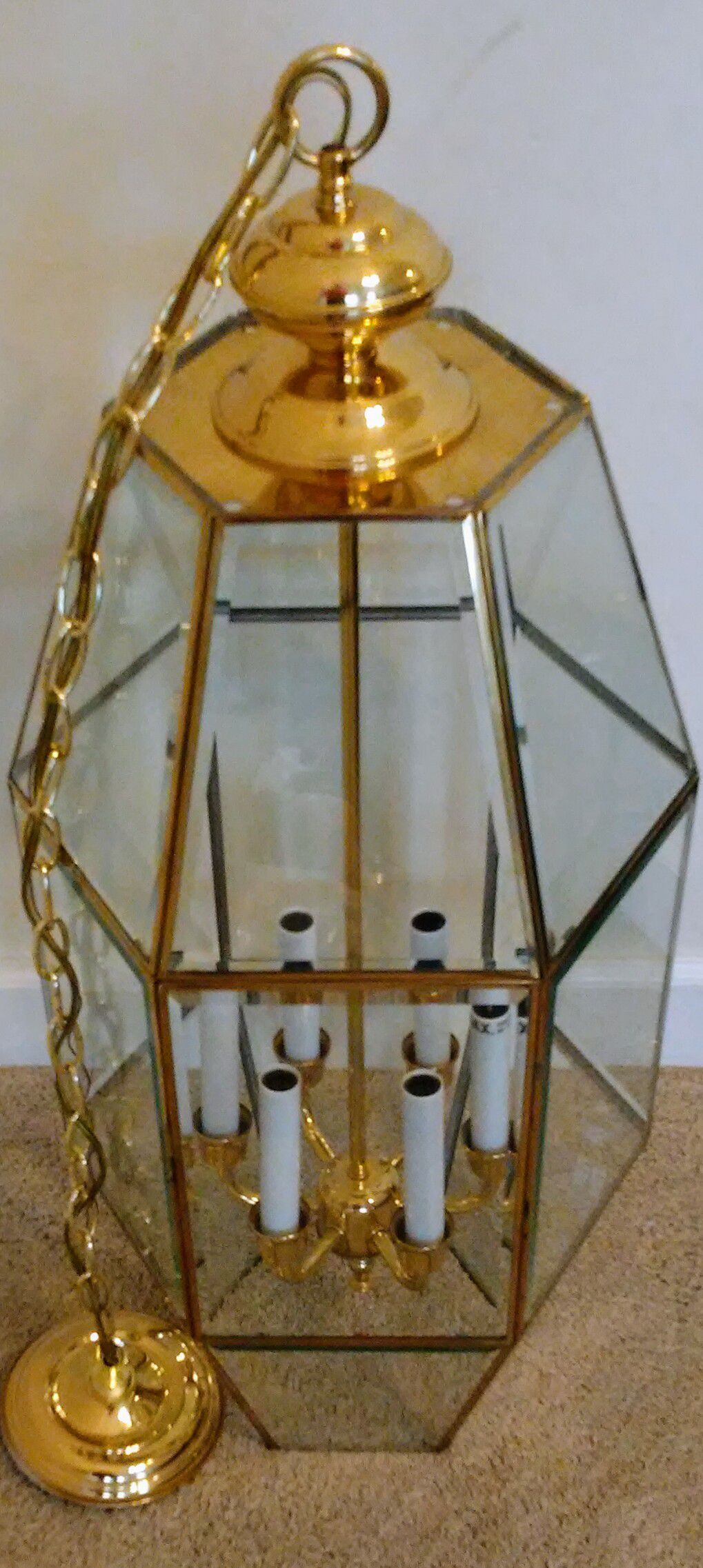 Foyer Pendant 6 Light Brass Fixture with Glass Lantern