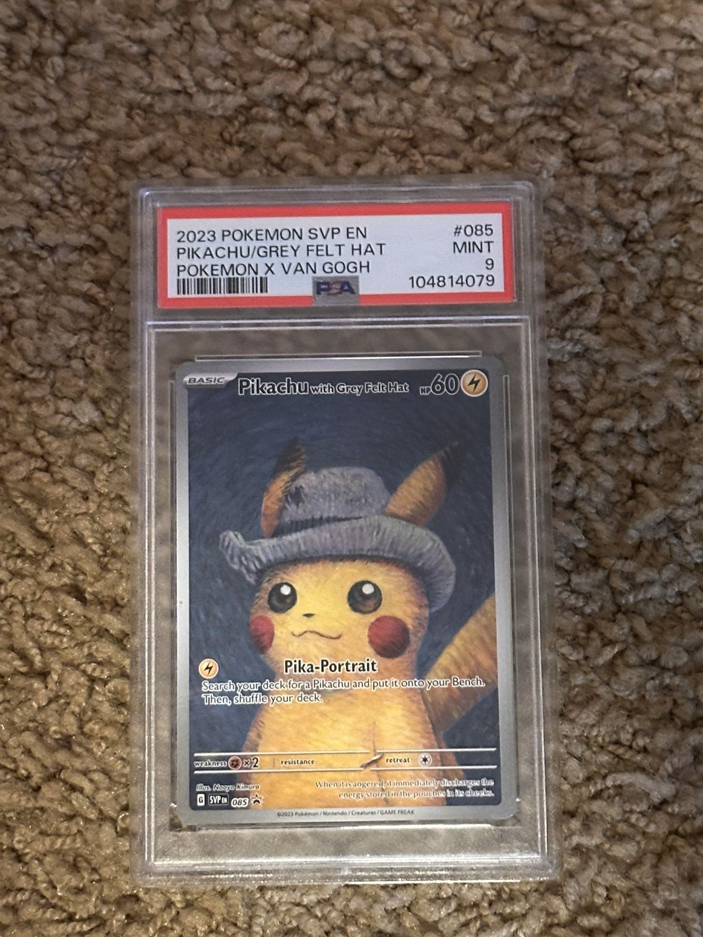 Pokemon Pikachu Van Gogh Grey Felt Hat PSA 9
