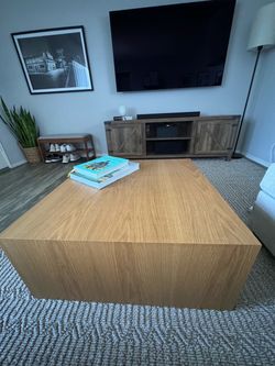 Modern Wood Block Coffee Table – 32x32 – Great Condition