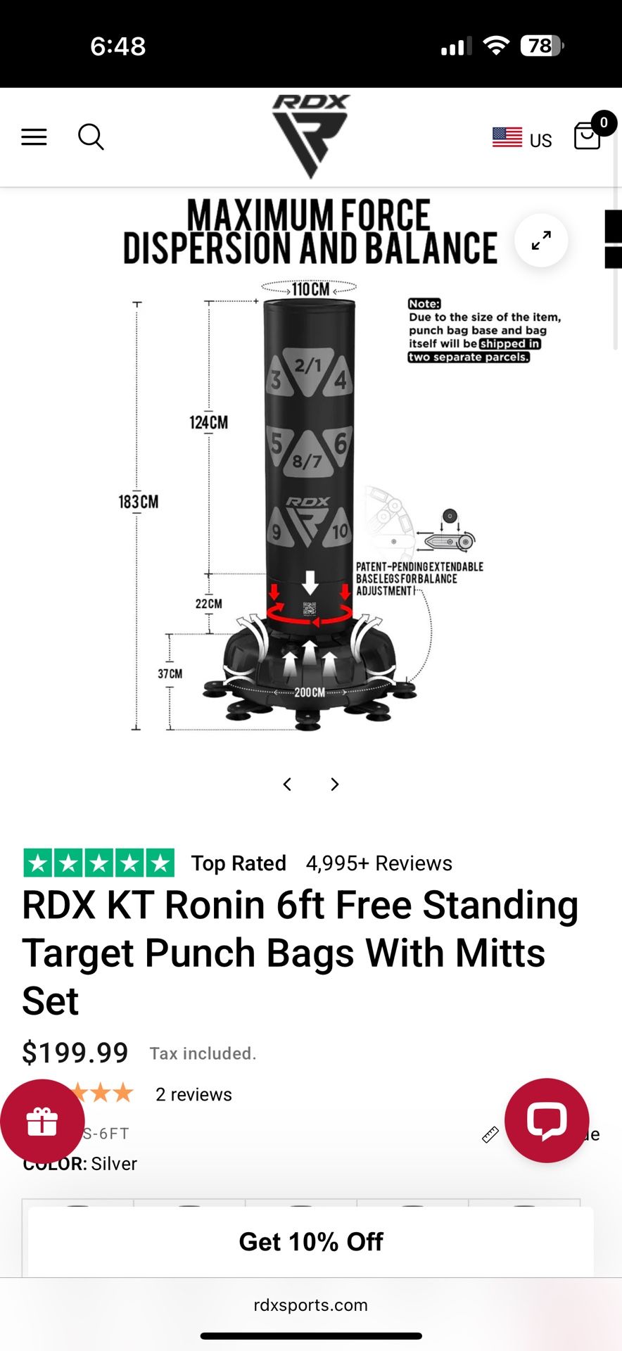 RDX Standing Punch/Kick Bag Plus Gloves, Wraps, Etc.