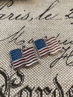 New Two enamel flag charms - earrings, necklace or charm bracelet - Memorial Day, patriotic, USA, 4th of July,
