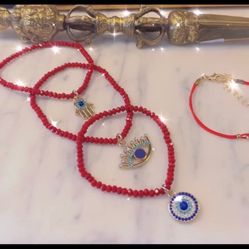 Brand New Red gemstone Bead Protection & Luck Stretch Bracelets!!!, Evil Eye Stretch Bracelets