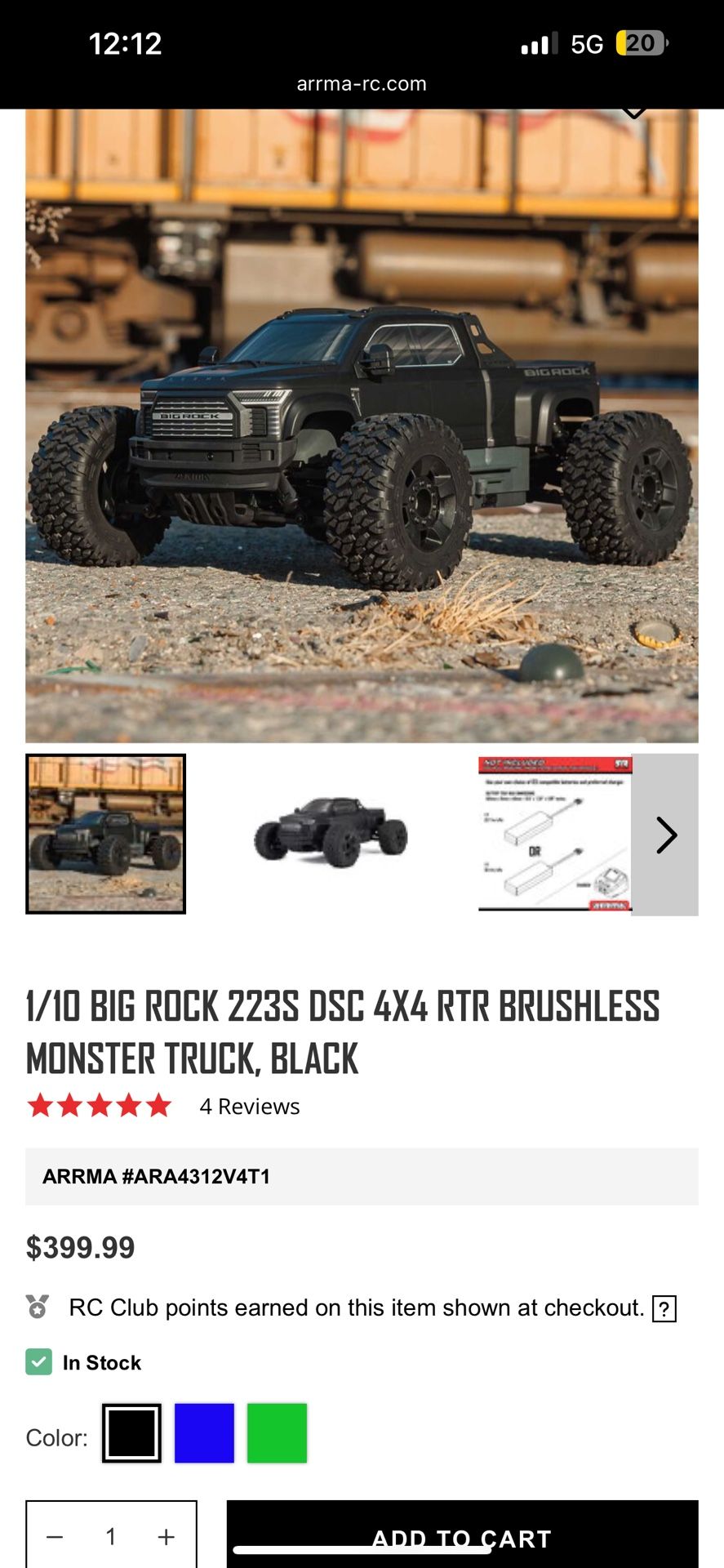 1/10 BIG ROCK 223S DSC 4X4 RTR BRUSHLESS MONSTER TRUCK, BLACK