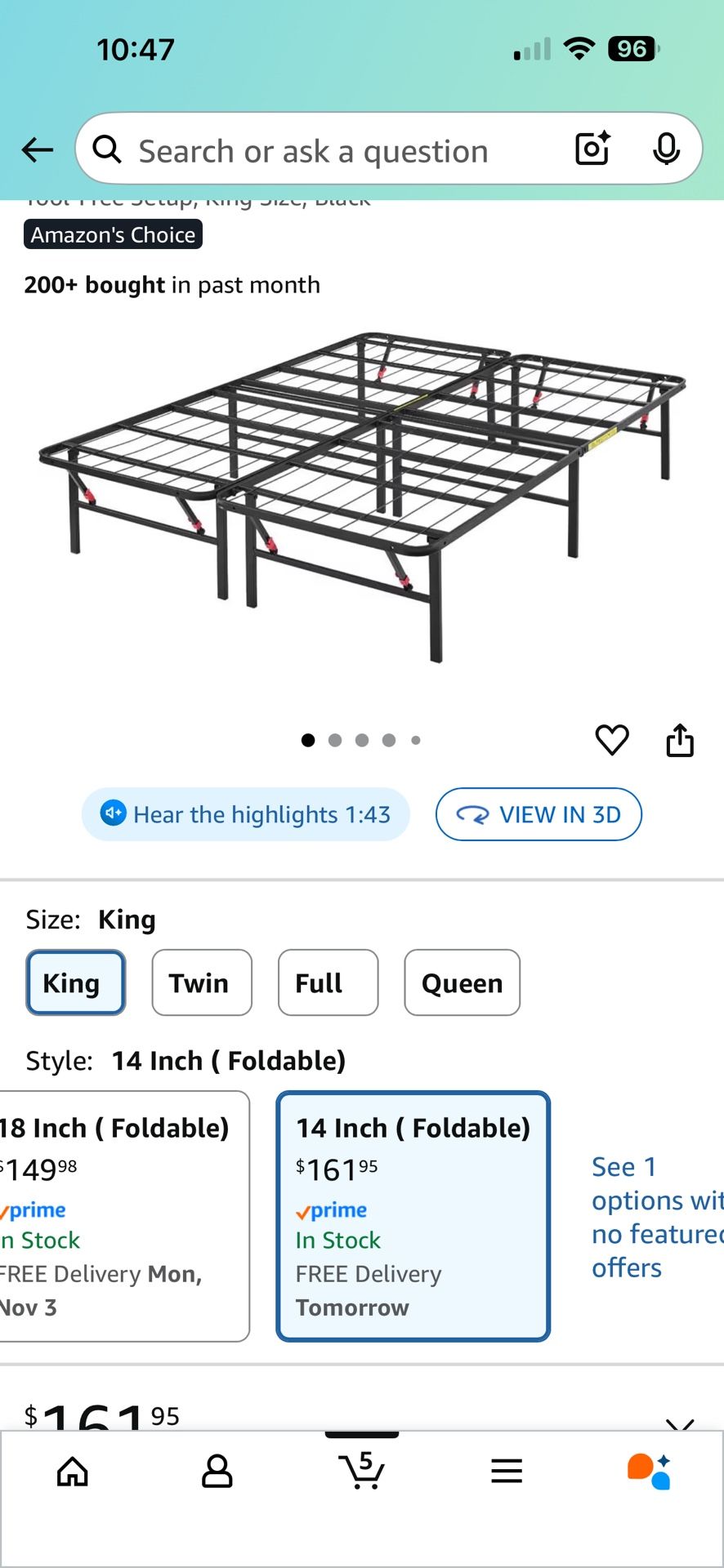 King Size Platform Bed Frame 14in