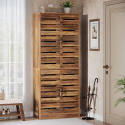 Tribesigns 70.8" Tall Shoe Cabinet with Shutter Doors, 9-Tier 27 Pairs Shoe Cabinet, Rustic Brown Vertical Shoe Storage Cabinet with Adjustable Shelve