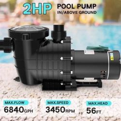 Pump 2HP Above/In Ground Pool Pump, 115V/230V 6900GPH Self Priming. 