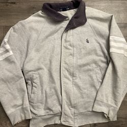 VINTAGE Nautica Sweater Large Heather Gray Fleece Full Zip Embroidered Logo Y2K