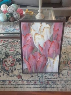 Very Pretty Rose Pink Beige And A Little Gold In A Wooden Shadow Box Frame TJ Maxx $40 With Certificate On Back
