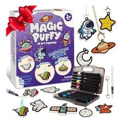 Magic Puffy Paint Kit for Kids Foam Texture Painting Set with 12 Colors Pens, Upgradde DIY Puffs to 3D Artcraft Valentine’s Day Exchange Gifts for Kid