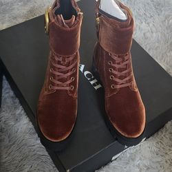 Coach Brown Lucy Lace Up Bootie Boots Leather Shoes G2455 Size 5B EUR 35.5