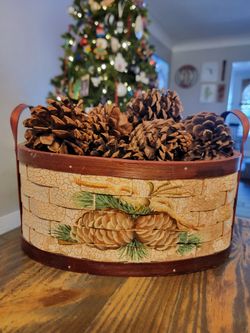 Handpainted BASKET Pinecone HOLIDAY DECOR
